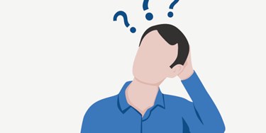 Illustration of man looking perplexed with question marks around head